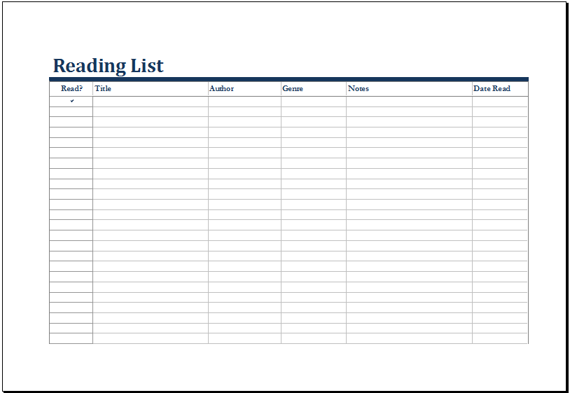 MS Excel Printable Reading List Template Excel Templates