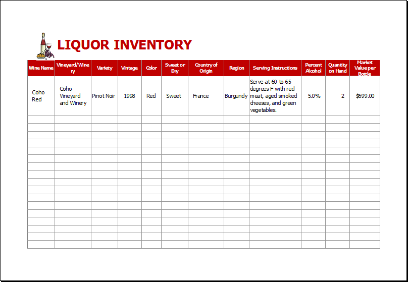Liquor Inventory Sheet Template for EXCEL Excel Templates