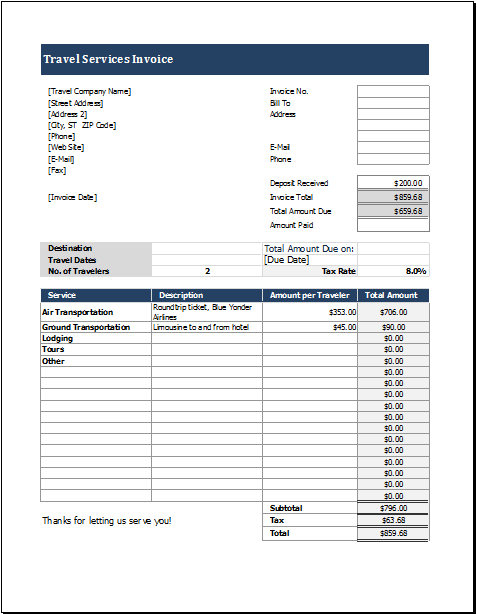 Travel Service Invoice Template