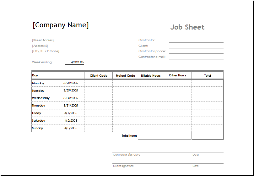 Job Sheet Template