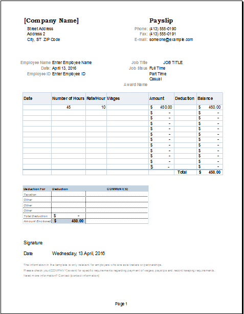 Payslip Change Template