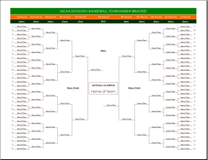 NCAA Double Elimination Bracket Player Stats Templates Excel Templates