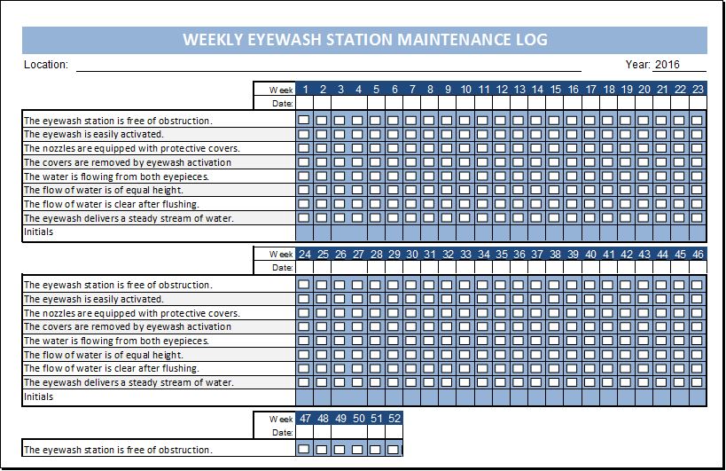 Eyewash Station Maintenance Log Template | Excel Templates