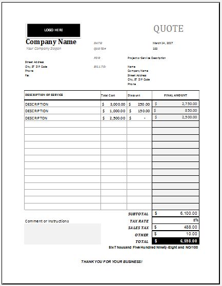 Maintenance Quotation Templates for MS Excel | Excel Templates