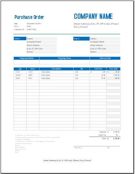 Bulk Wholesale Purchase Order Template | Excel Templates