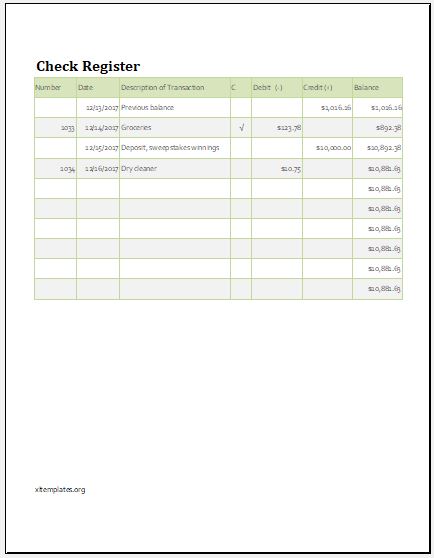 Check Register Balance Sheet Template .xls | Excel Templates