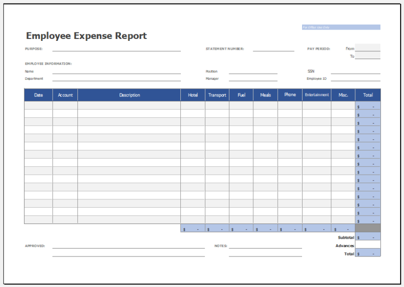 Excel Employee Expense Report Templates Excel Templates