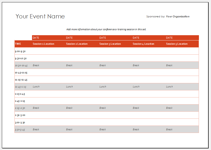 Ms Excel Multiple Day Event Schedule Template Excel Templates