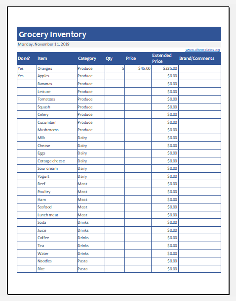 Grocery Inventory Template For MS Excel Excel Templates