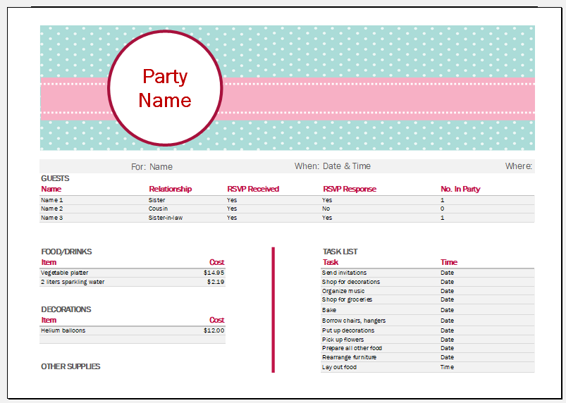 Party management template