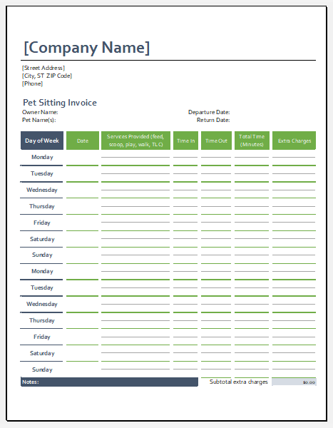 Pet Sitter Notes Template from www.xltemplates.org