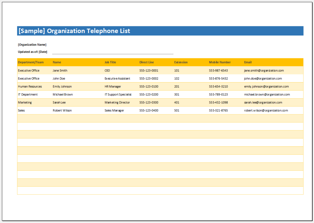 Organization s Telephone List Templates Excel Templates Organization s Telephone List Templates Excel Templates