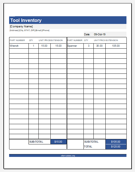 Tool Inventory Template Free Printable Templates