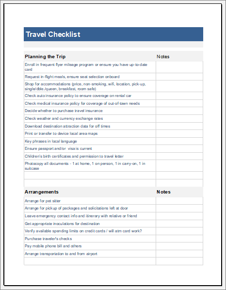 Vacation Checklist Template from www.xltemplates.org