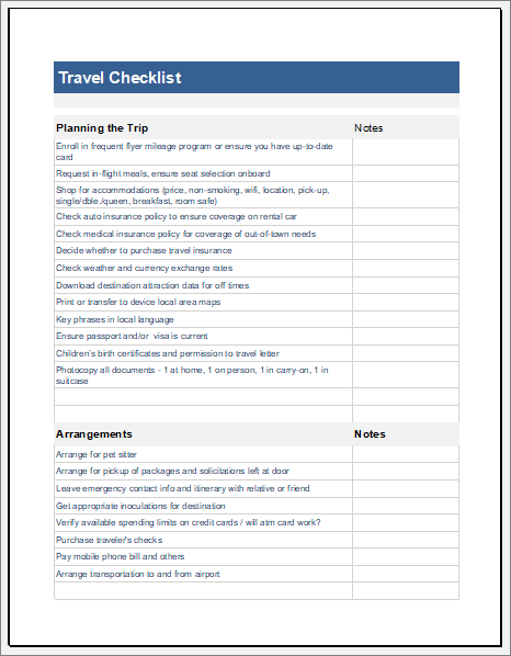 Travel Checklist Template Excel Templates travel-checklist-template-excel-templates