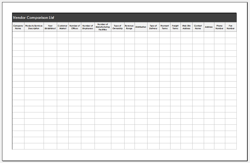 Products List Template from www.xltemplates.org