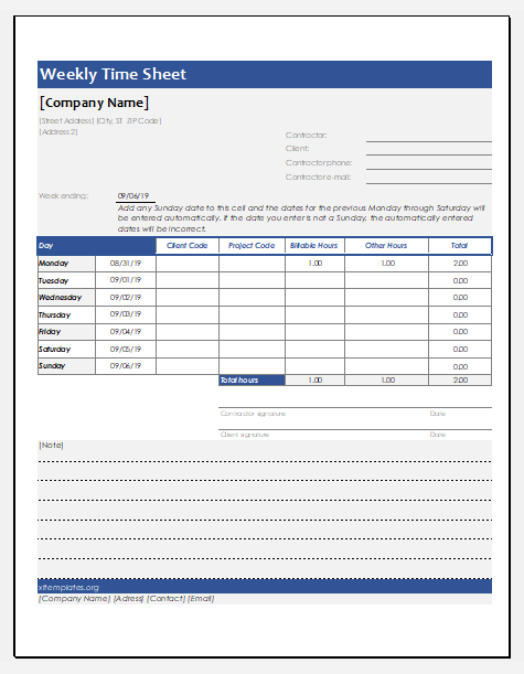 Weekly Timesheet Template