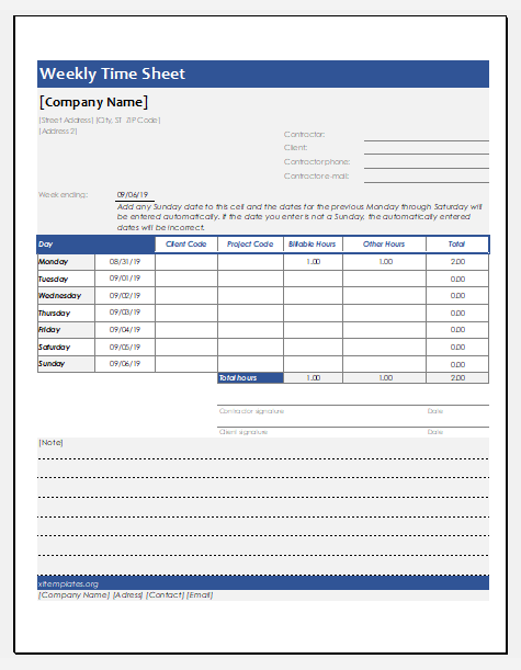 Employee Weekly Time Sheets With And Without Breaks Excel Templates