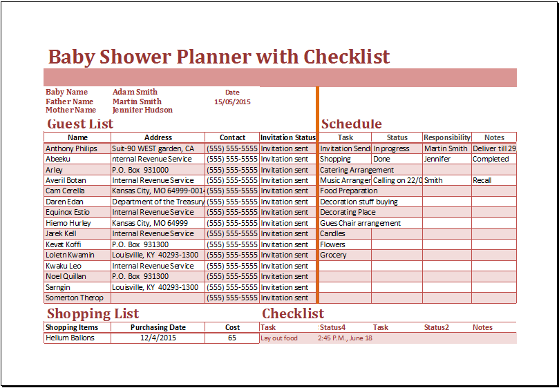 Baby shower planner template