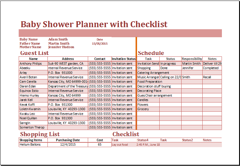 baby shower planning checklist