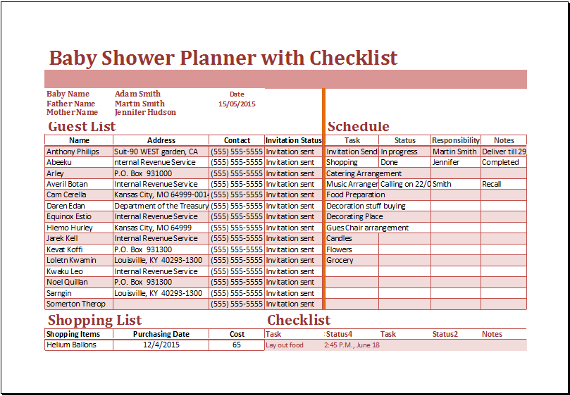 Excel Baby Shower Planner With Checklist Template Excel Templates Excel Baby Shower Planner With Checklist Template Excel Templates