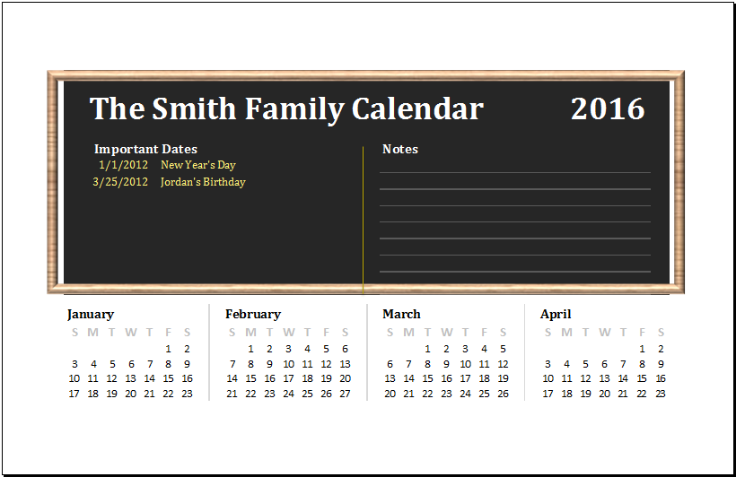 Family Calendar Template Free Download