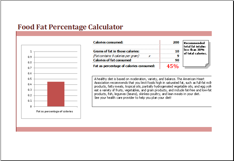 Food Fat Percentage Calculator Template Excel Templates