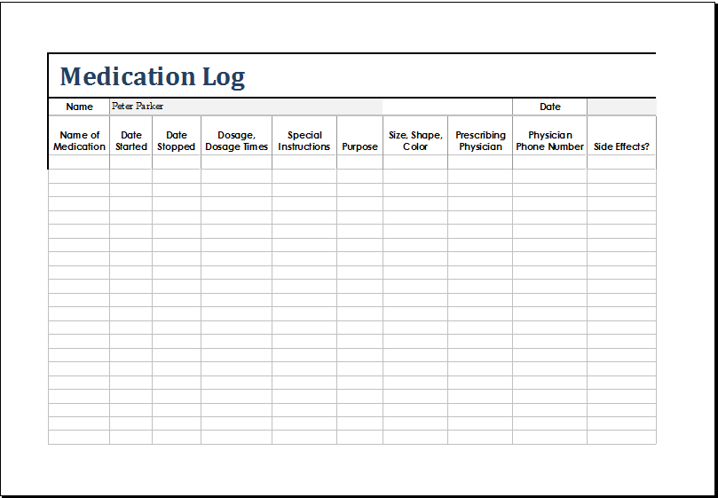 Medication Log Chart