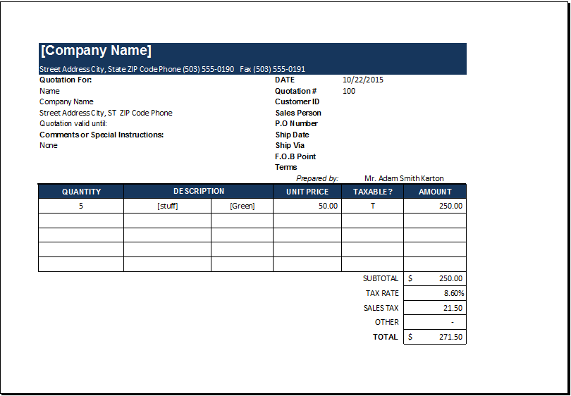 Excel Price Quote Template from www.xltemplates.org