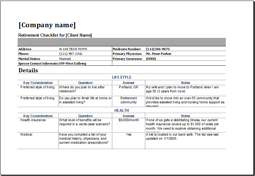 Retirement plan example 