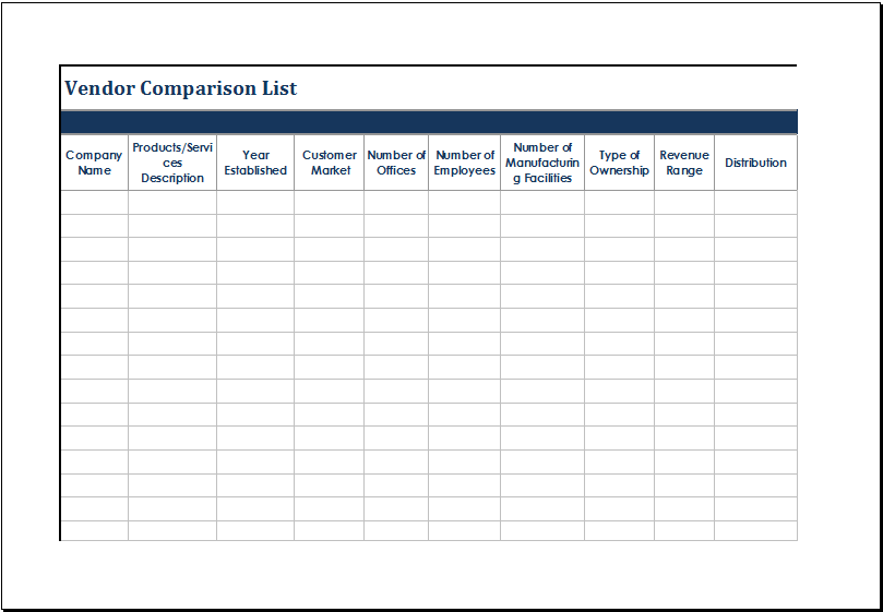 MS Excel Vendor Comparison List Template Excel Templates