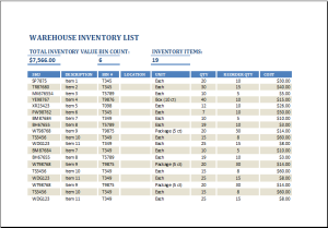 Warehouse Inventory Templates for MS Excel