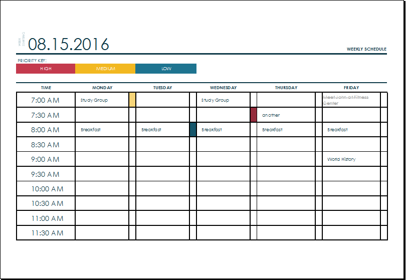 ms excel schedule template