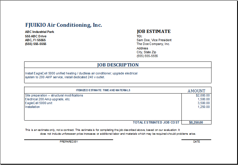 Job Work Estimate Template