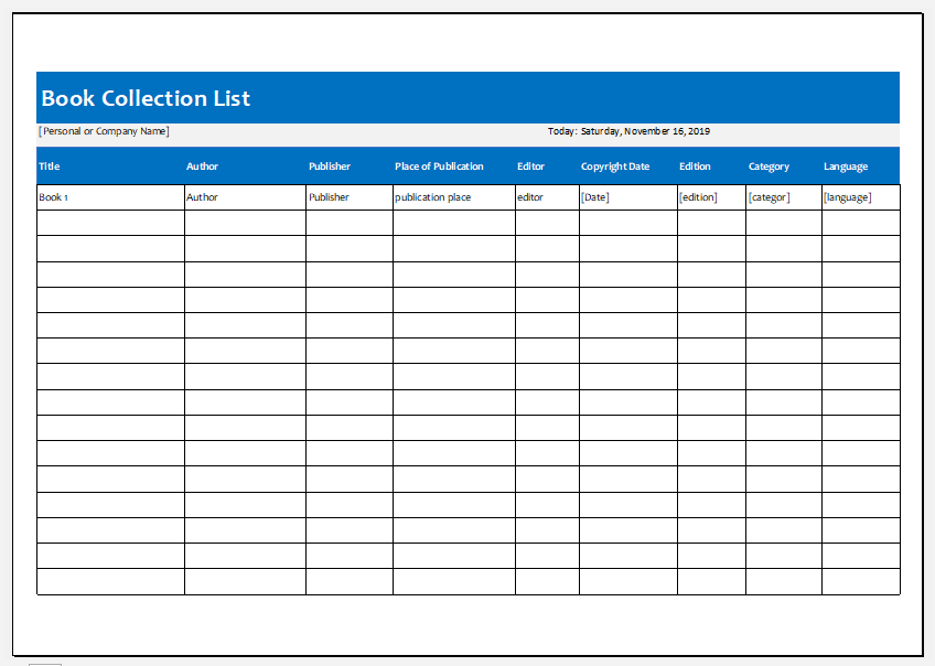 Printable Book Inventory Template for Excel Excel Templates
