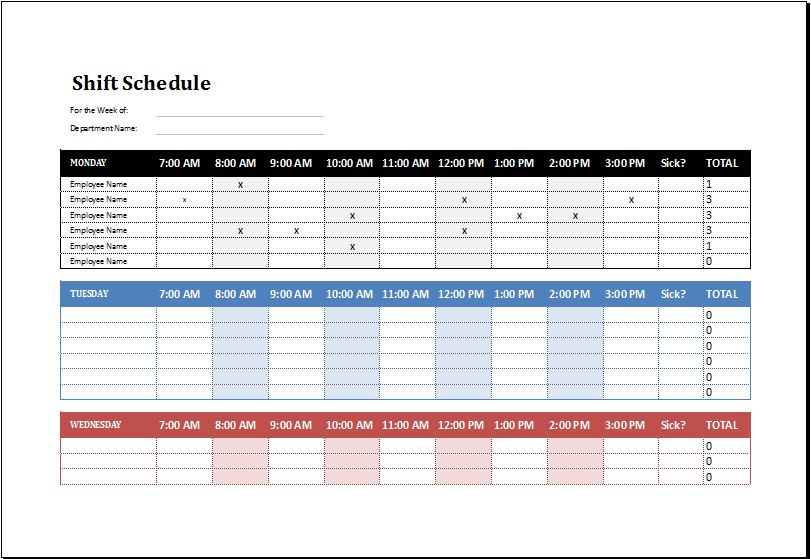 Employee Shift Schedule Template MS Excel | Excel Templates