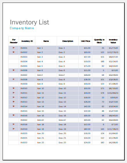 Excel inventory template