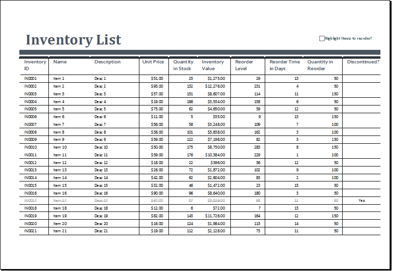 Excel Inventory Sheet Templates Xls And Xlsx Formats Excel Templates