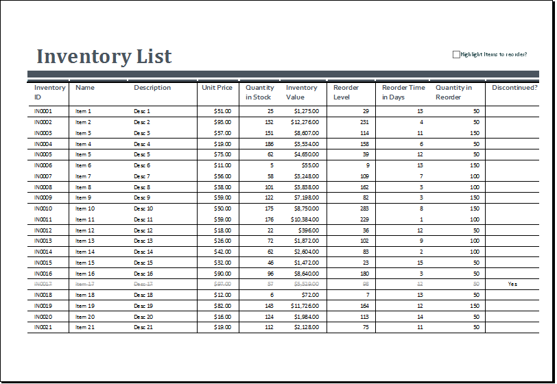 Excel Inventory Sheet Templates xls Xlsx Formats Excel Templates