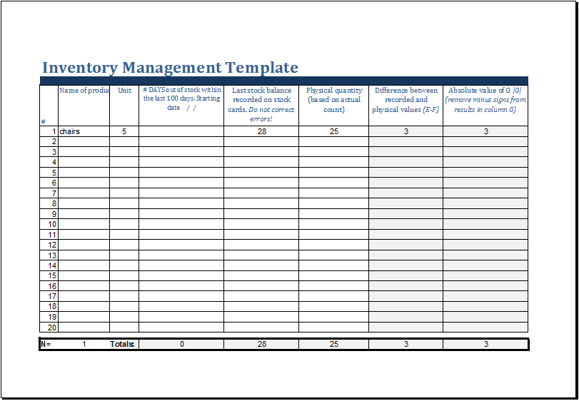 MS Excel Printable Inventory Management Template Excel Templates