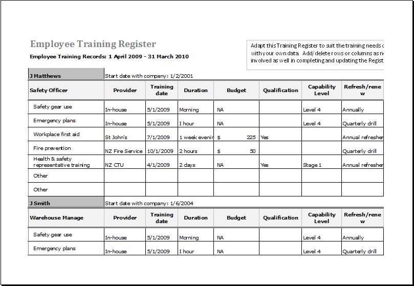 Employee Training Template Excel from www.xltemplates.org