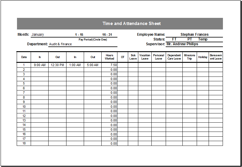 Attendance Chart Template Excel