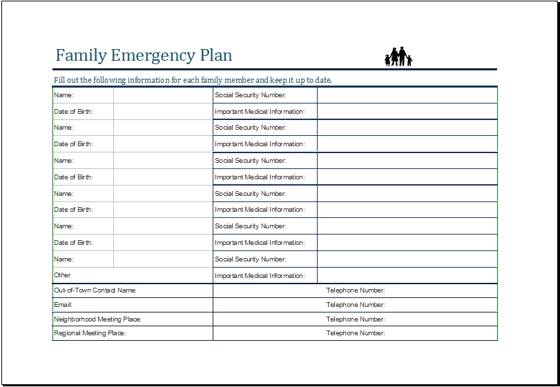 Family Emergency Plan Template MS Excel Excel Templates