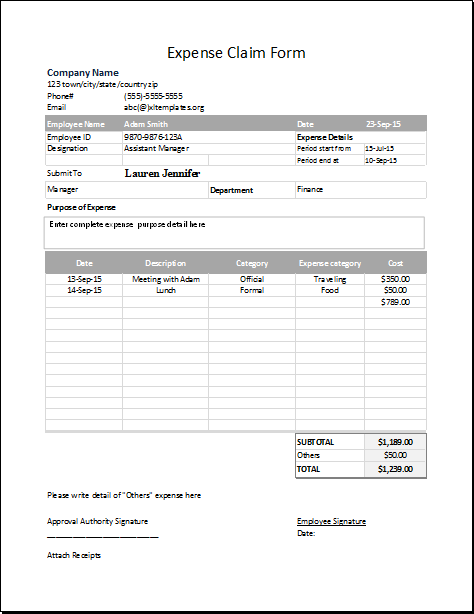 Expense Claim Form Template For Excel Excel Templates