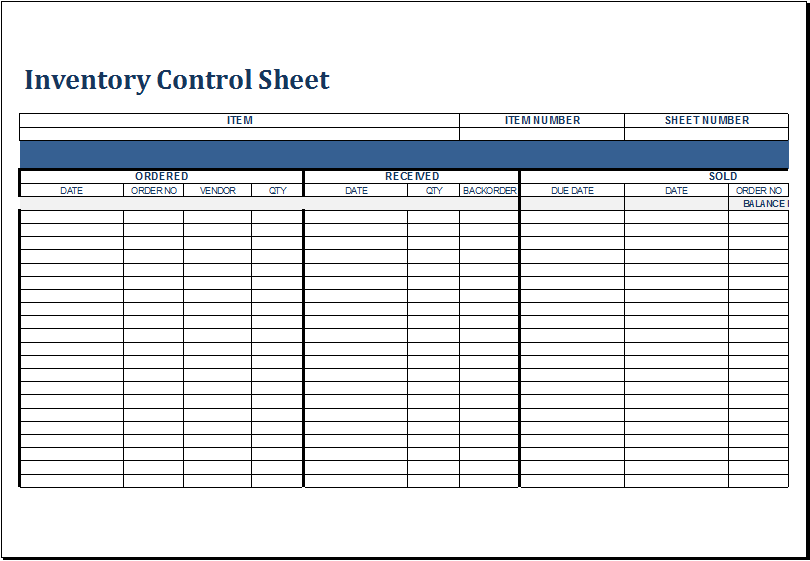 Inventory Control Sheet Template For Excel Excel Templates