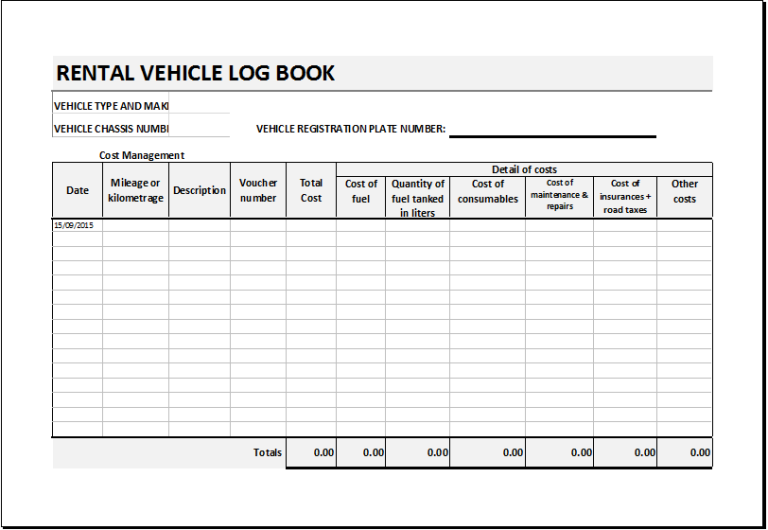 Rental Vehicle Log Book Template for EXCEL Excel Templates
