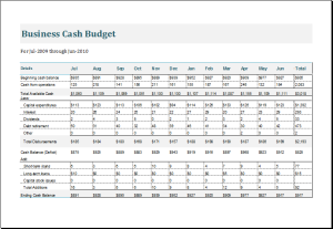 business cash budget template