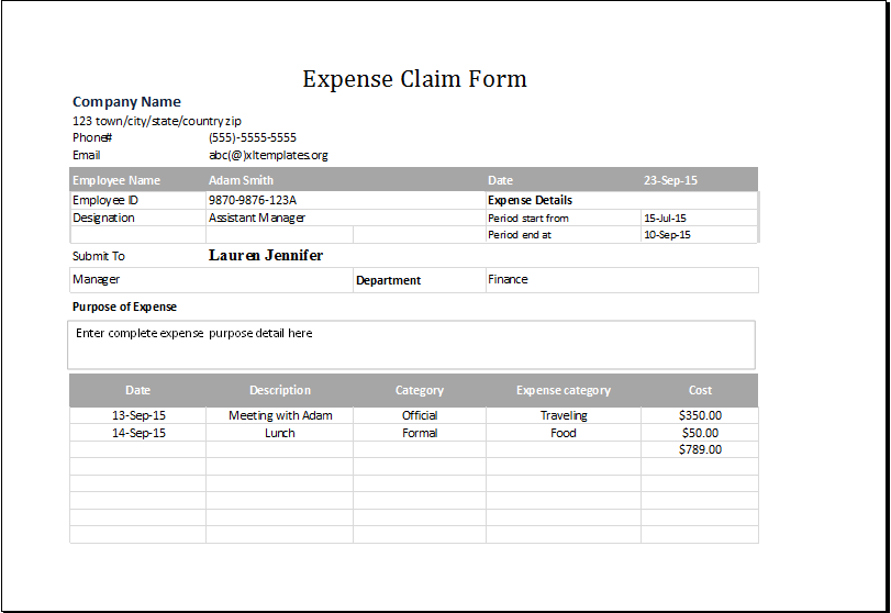 Expense Claim Form Template Microsoft Office from www.xltemplates.org