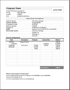 monthly billing invoice statement