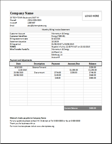Excel Template Invoice